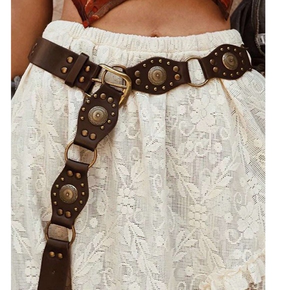 Western Brown Vegan Leather Studded Buckle Belt